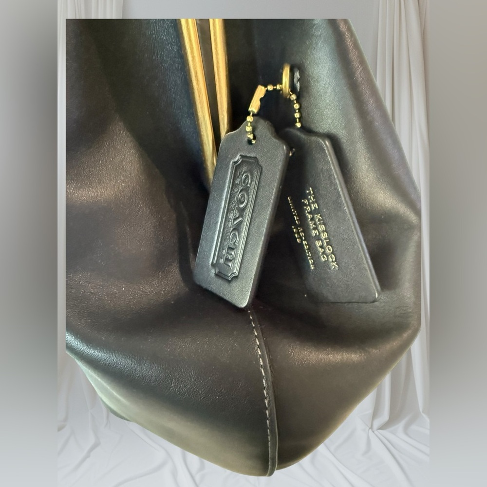 Coach Large Leather Kisslock Frame Bag Purse Black NEW Oversized Clutch - Picture 12 of 16